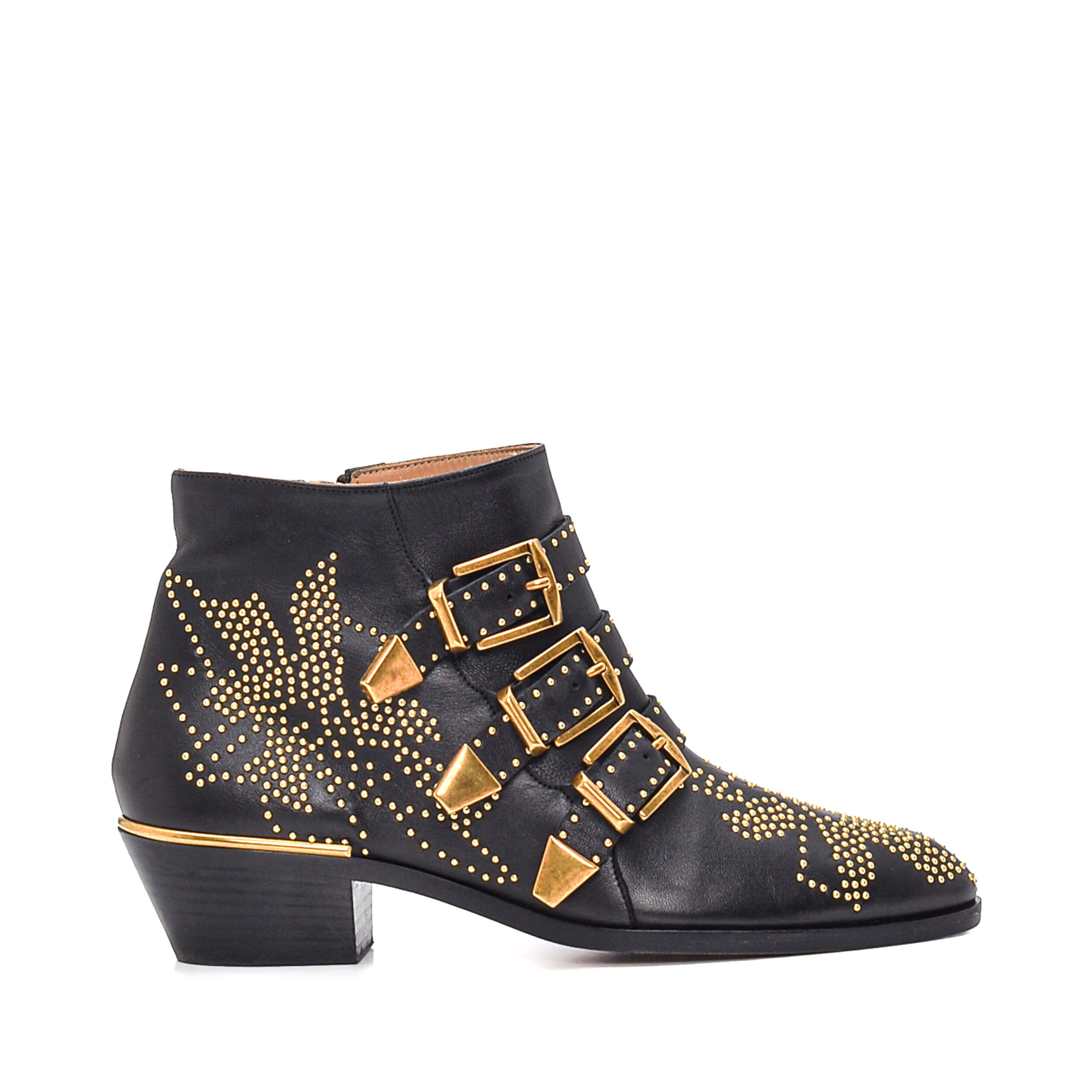 Chloe - Black Smooth Nappa Leather Strapped & Studded Susanna Boots II